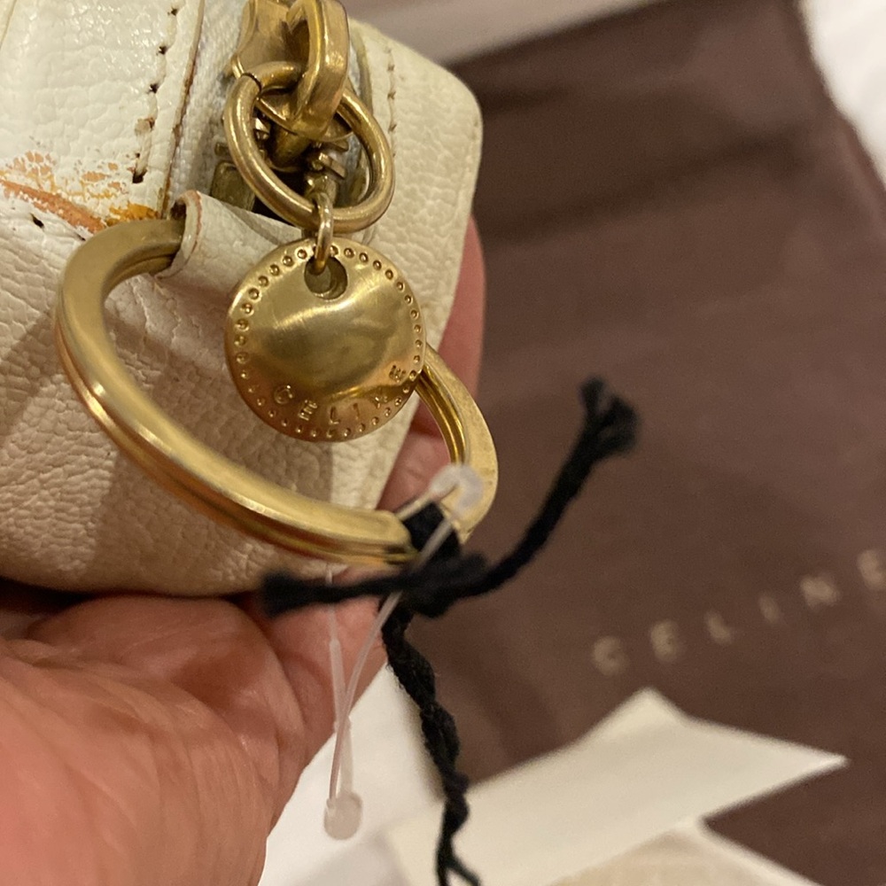 Celine Cream Leather Triomphe Logo Coin Pouch with Gold Hardware - Picture 3 of 10